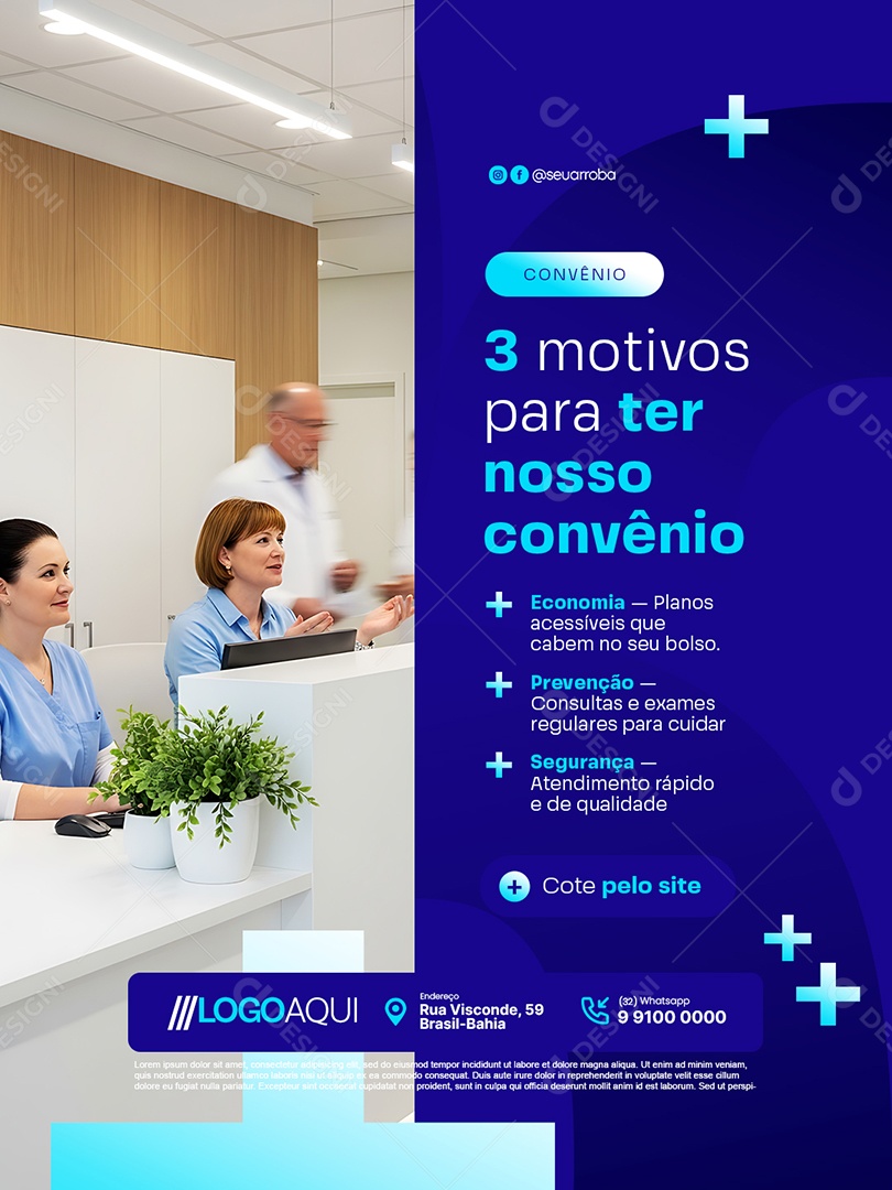 Convênio Médico Três Motivos para Ter Nosso Convênio Social Media PSD Editável