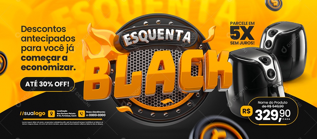 Banner Esquenta Black Loja de Eletrodomésticos Até 30% Off Social Media PSD Editável
