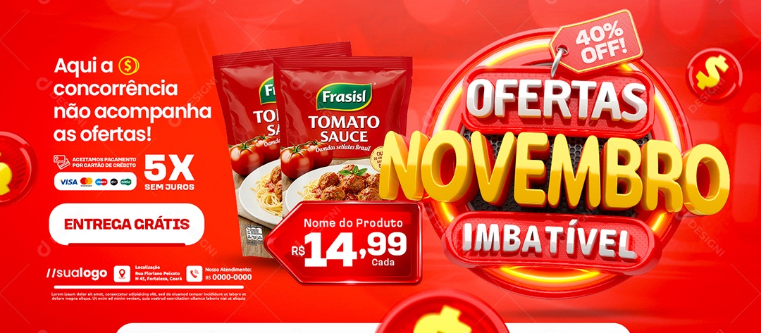 Banner Ofertas Novembro Imbatível Supermercado Extrato de Tomate Social Media PSD Editável