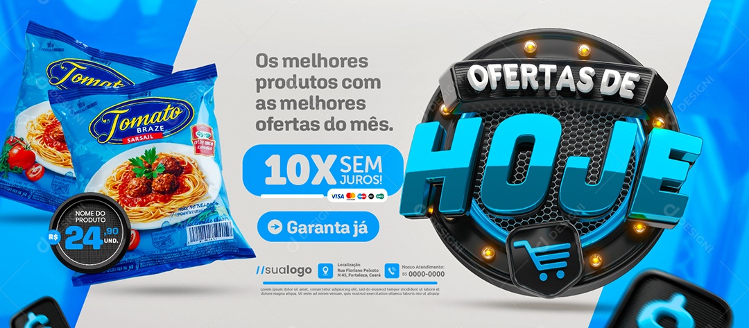 Banner Ofertas de Hoje Supermercado Os Melhores Produtos Social Media PSD Editável