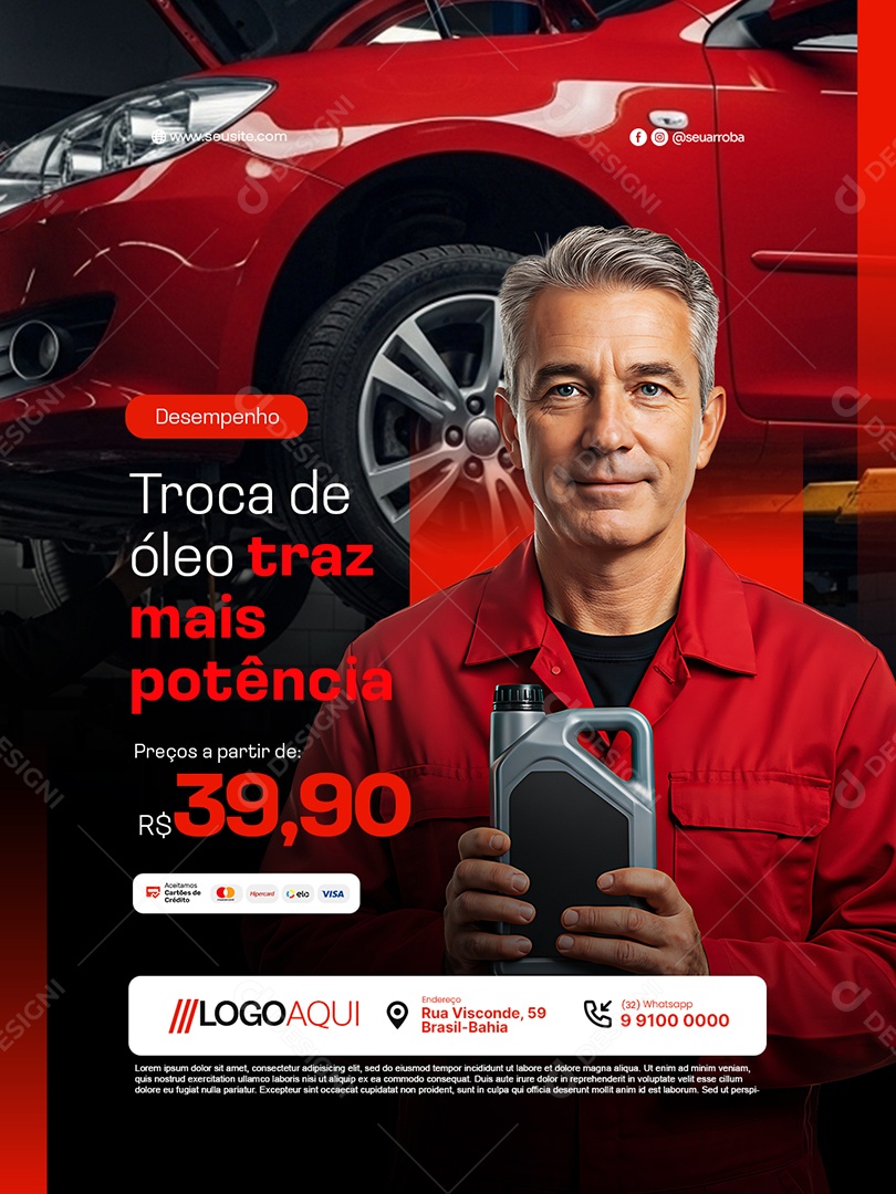 Oficina Mecânica Troca de Óleo Traz Mais Potência Social Media PSD Editável