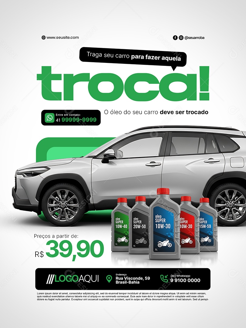 Oficina Mecânica Troca de Óleo Traga Seu Carro Social Media PSD Editável