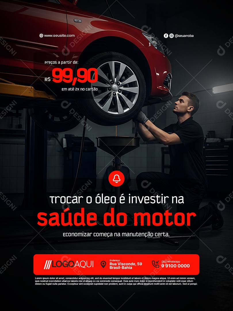 Oficina Mecânica Troca de Óleo é Investir Social Media PSD Editável