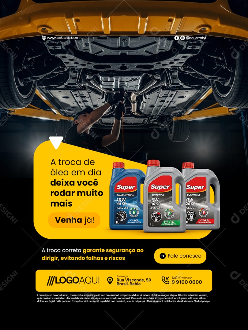 Oficina Mecânica A Troca de Óleo em Dia Social Media PSD Editável