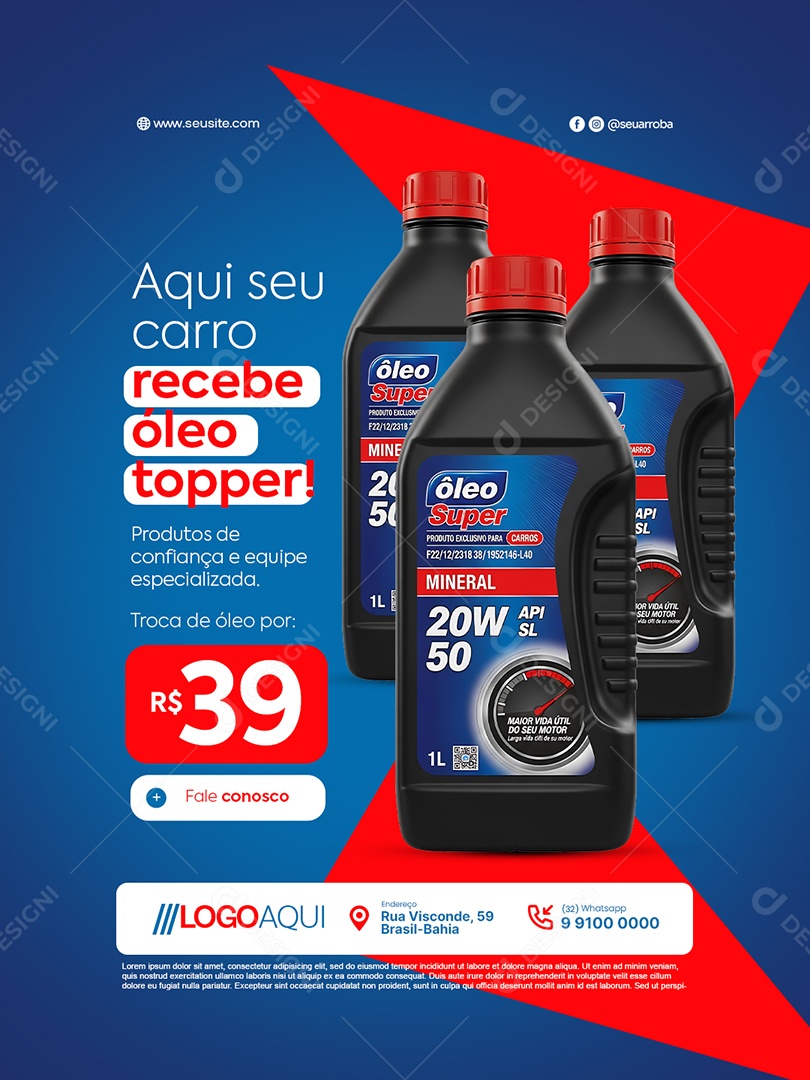 Oficina Mecânica Aqui Seu Carro Recebe Óleo Topper Social Media PSD Editável