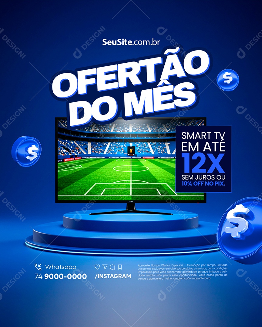Promoção Loja de Eletrodomésticos Ofertão do Mês Smart Tv Social Media PSD Editável