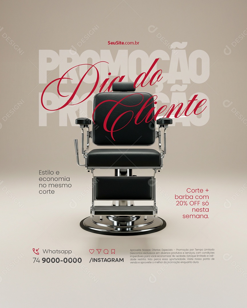 Barbearia Promoção Dia do Cliente Estilo e Economia Social Media PSD Editável