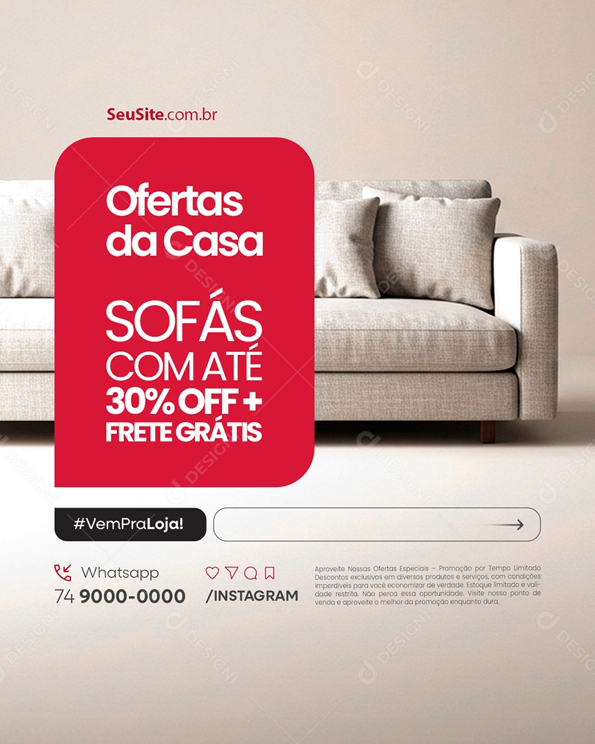 Promoção Loja de Móveis Ofertas da Casa Sofás com Até 30% Off Social Media PSD Editável
