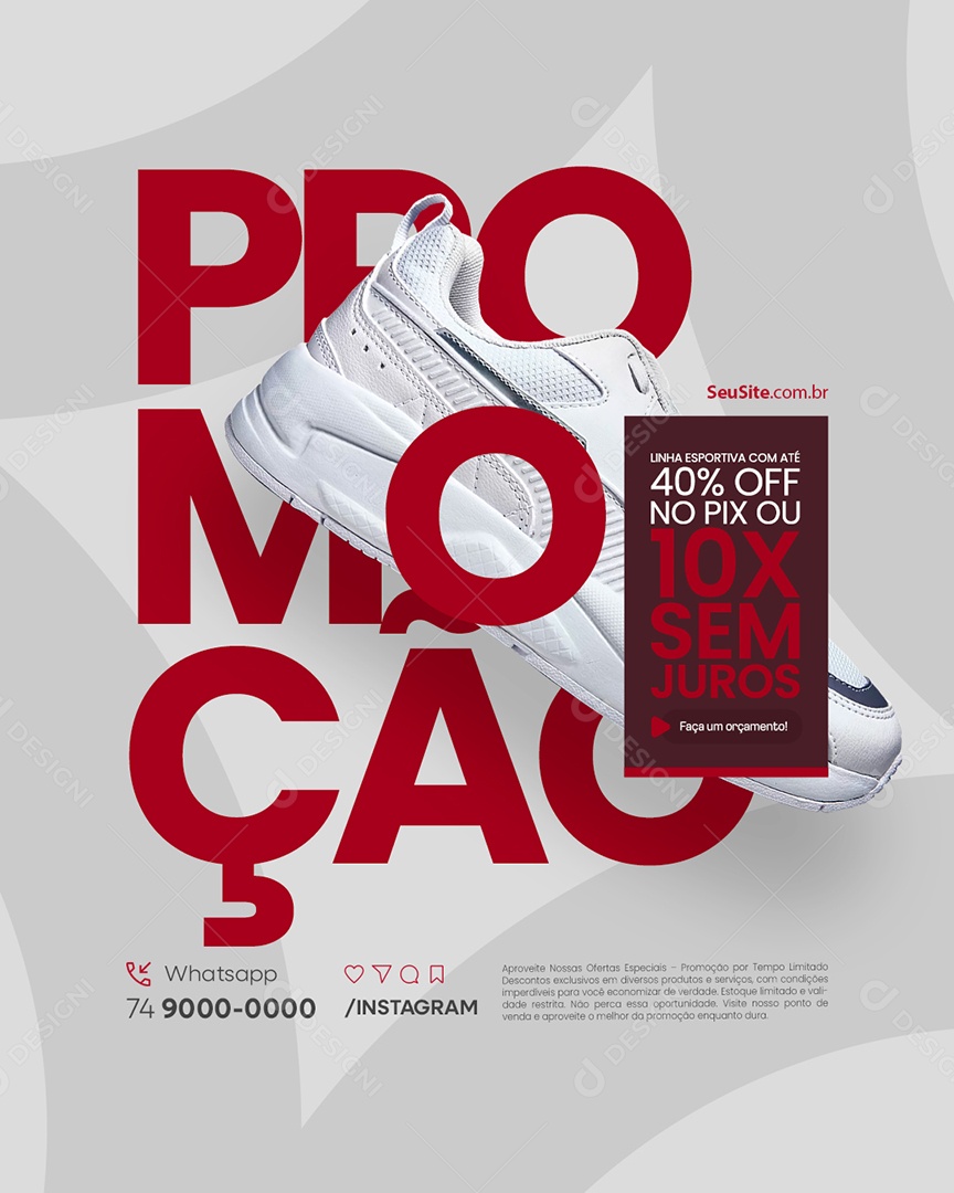 Promoção Loja de Calçados Linha Esportiva com Até 40% Off Social Media PSD Editável