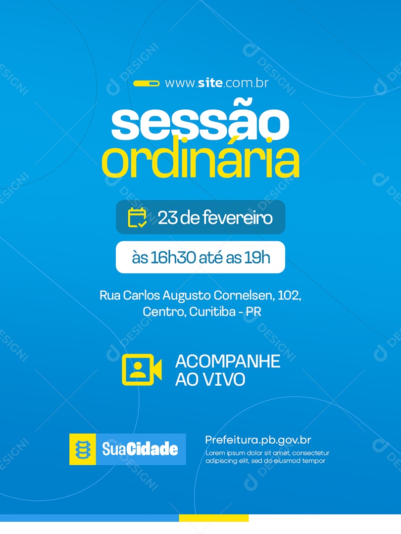 Prefeitura Sessão Ordinária Acompanhe Ao Vivo Social Media PSD Editável