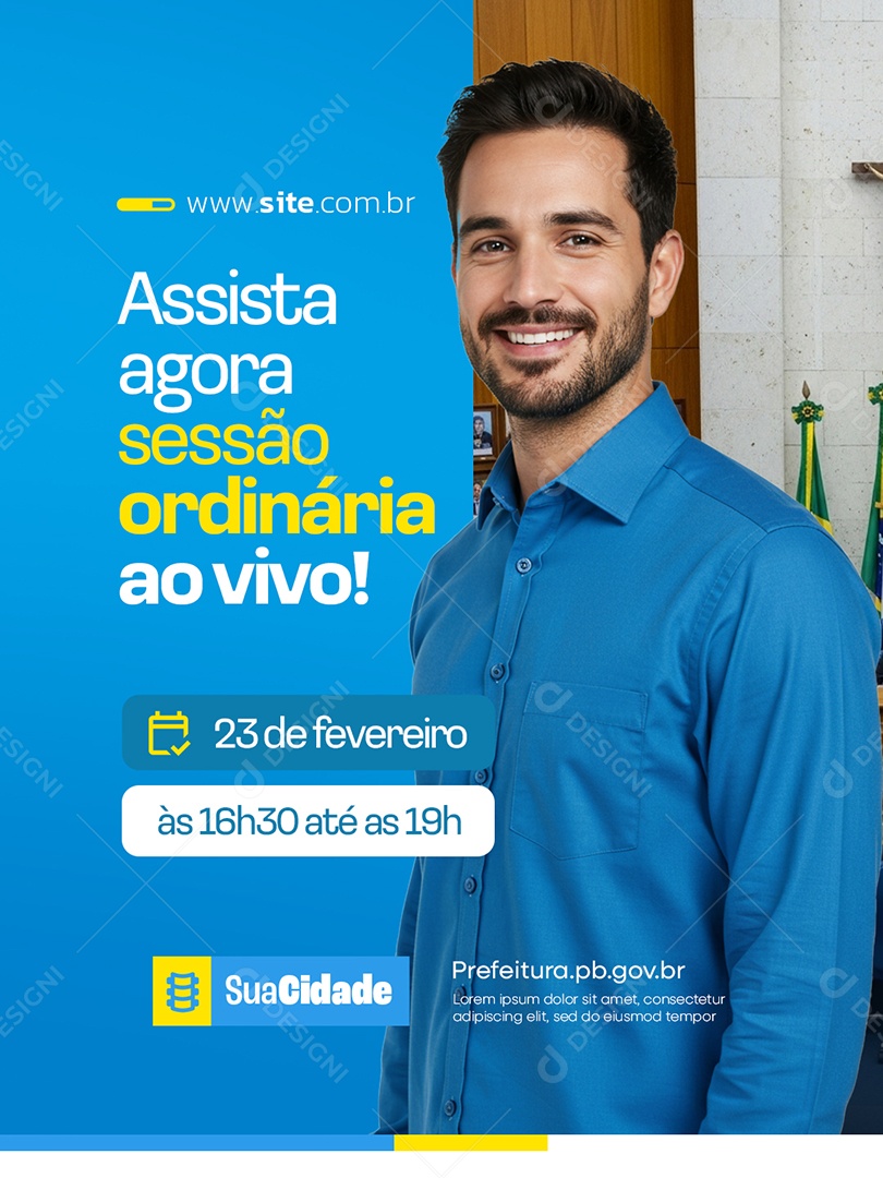 Prefeitura Sessão Assista Agora Sessão Ordinária Ao Vivo Social Media PSD Editável