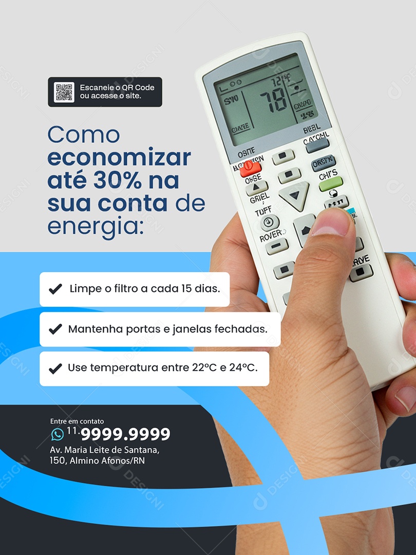 Ar Condicionado Como Economizar Até 30% na Social Media PSD Editável