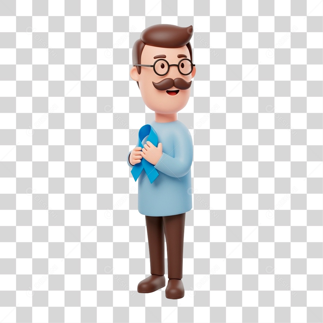 Personagem Homem Segurando Laço Azul PNG Transparente