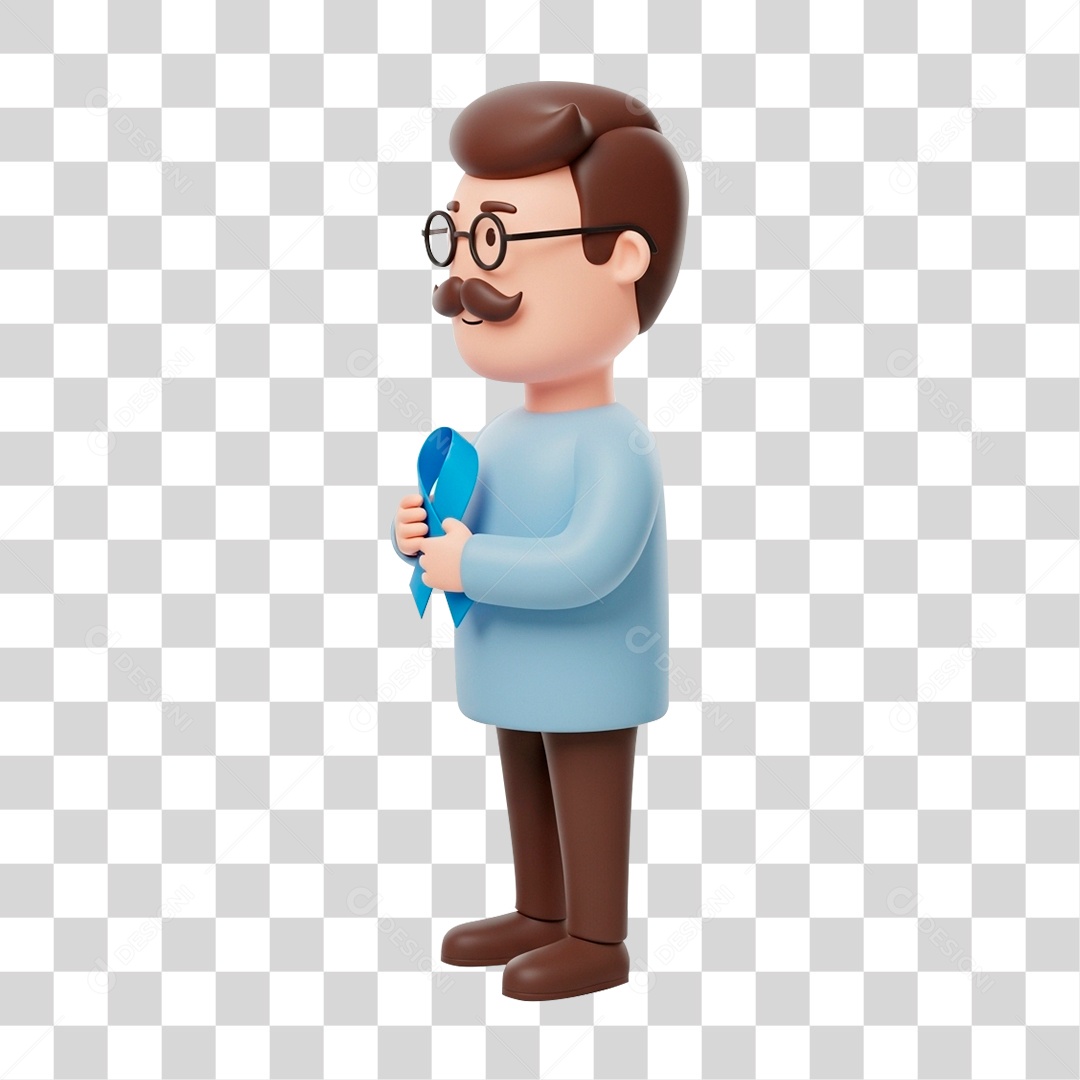 Personagem Homem Segurando Laço Azul PNG Transparente