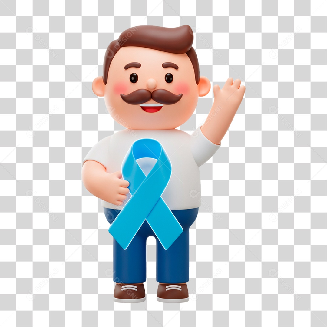 Personagem Homem Segurando Laço Azul PNG Transparente