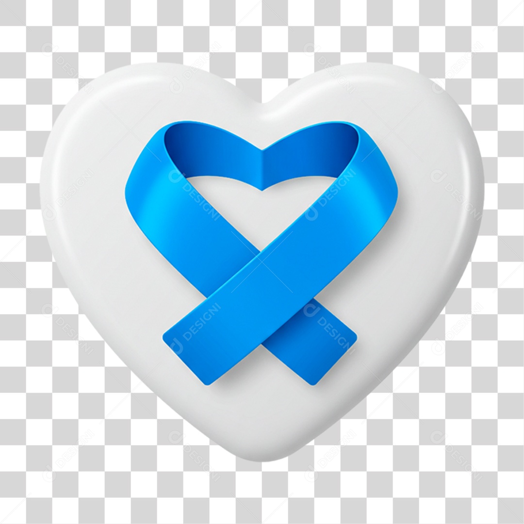 Coração Branco com Laço Azul PNG Transparente
