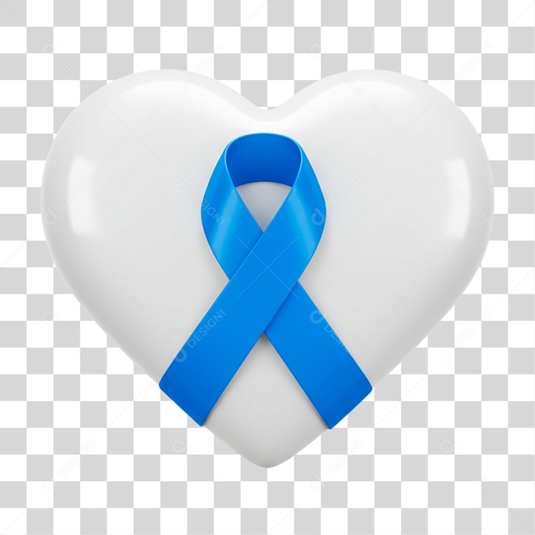 Coração Branco com Laço Azul PNG Transparente