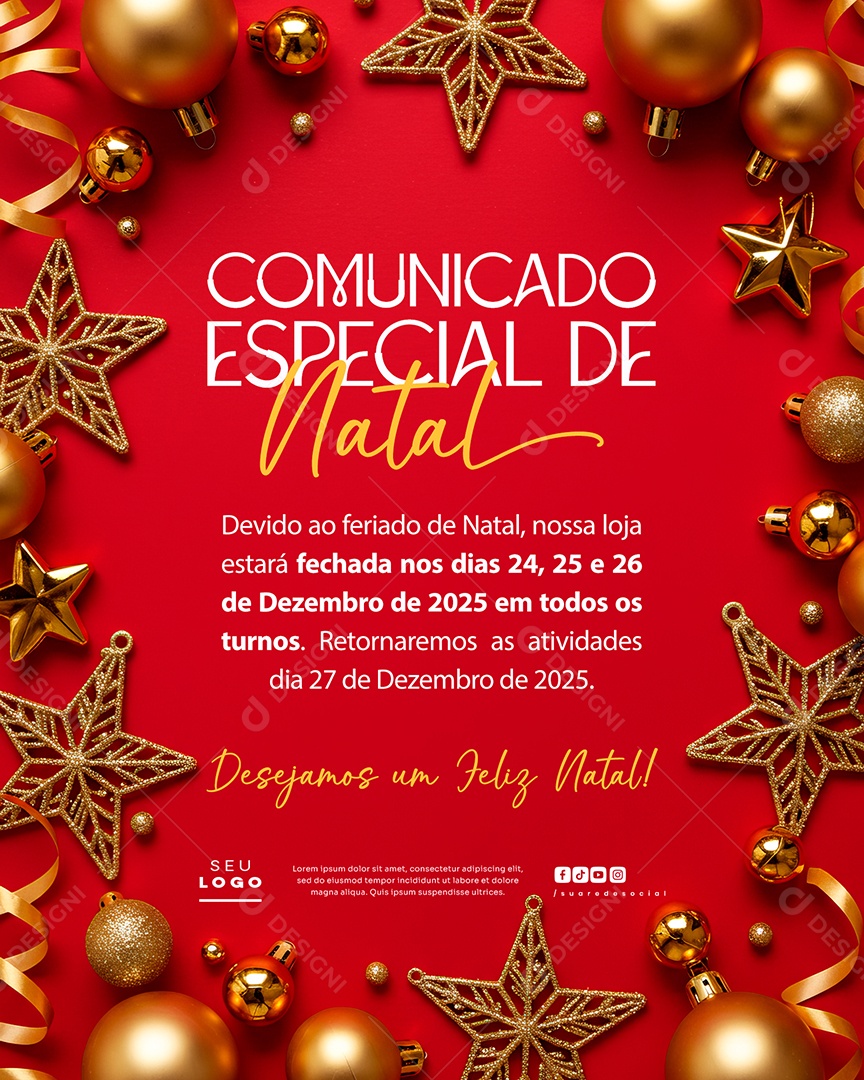Comunicado Especial De Natal Social Media PSD Editável