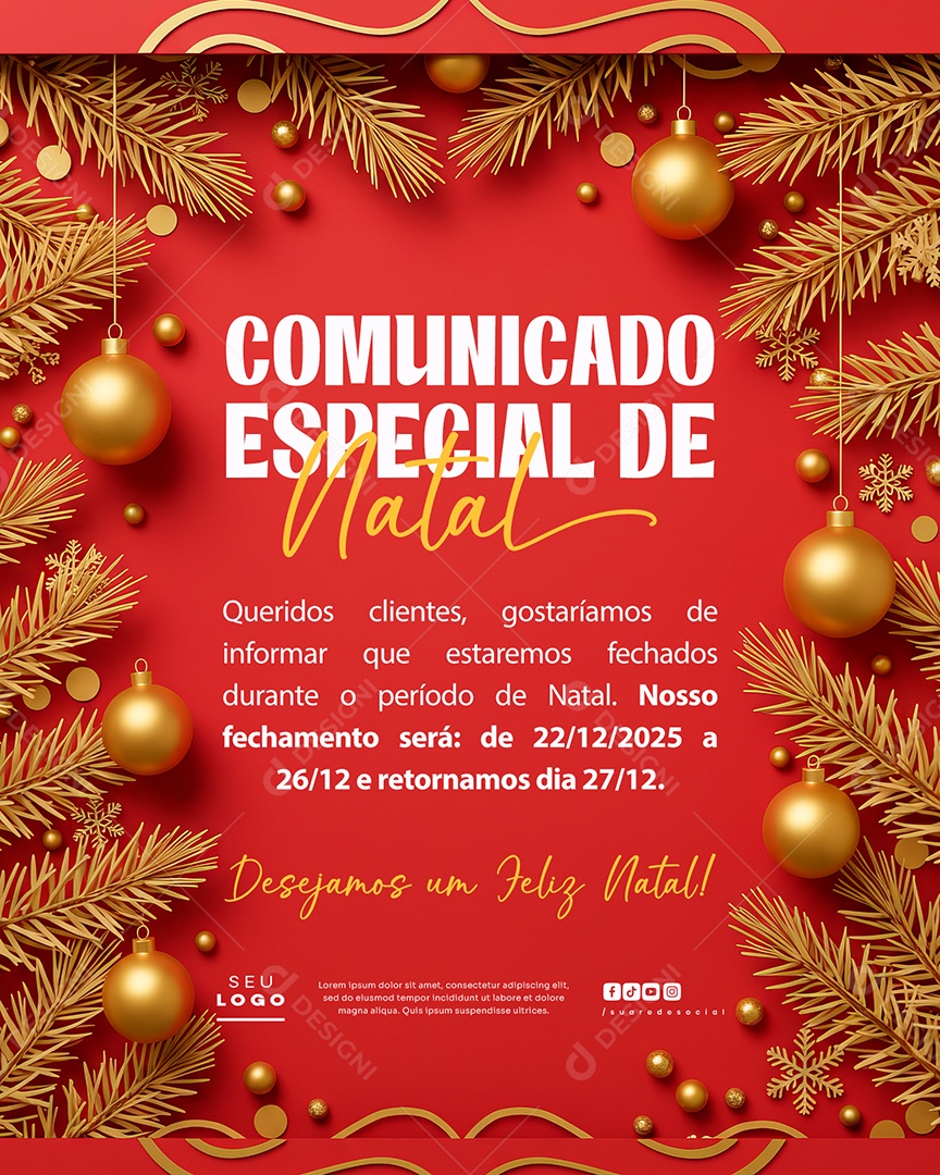 Comunicado Especial De Natal Social Media PSD Editável