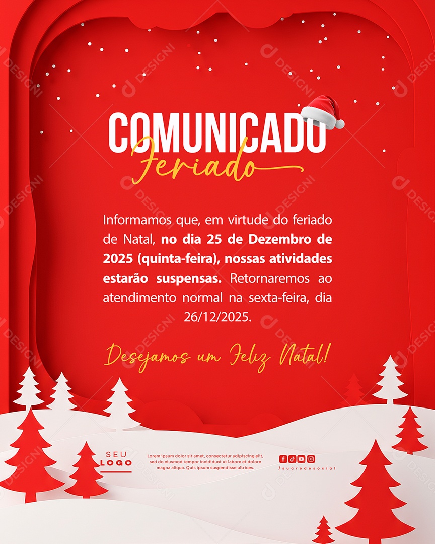Comunicado Feriado Social Media PSD Editável