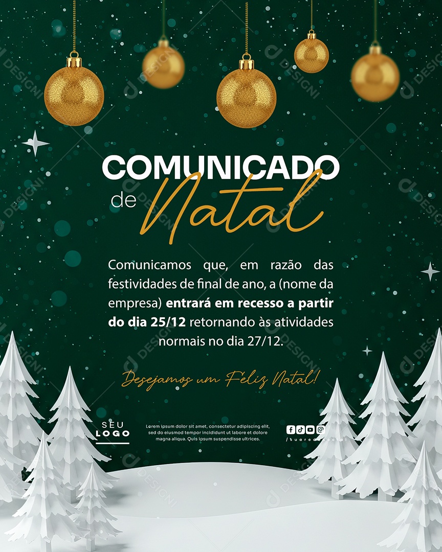 Comunicado De Natal Social Media PSD Editável