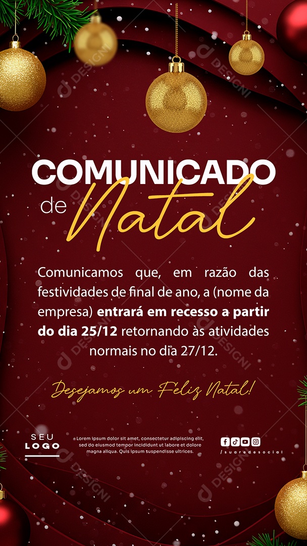 Story Comunicado De Natal Social Media PSD Editável