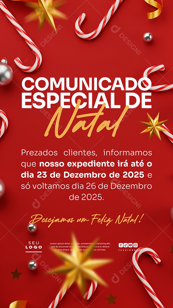 Story Comunicado Especial de Natal Social Media PSD Editável