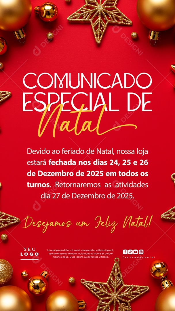 Story Comunicado Especial de Natal Social Media PSD Editável