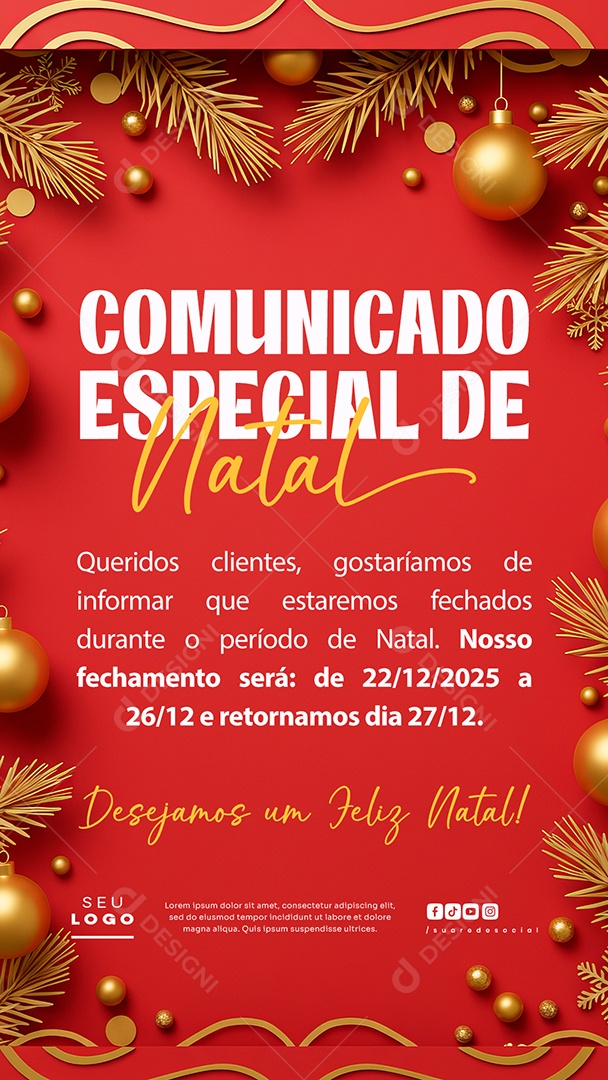 Story Comunicado Especial de Natal Social Media PSD Editável