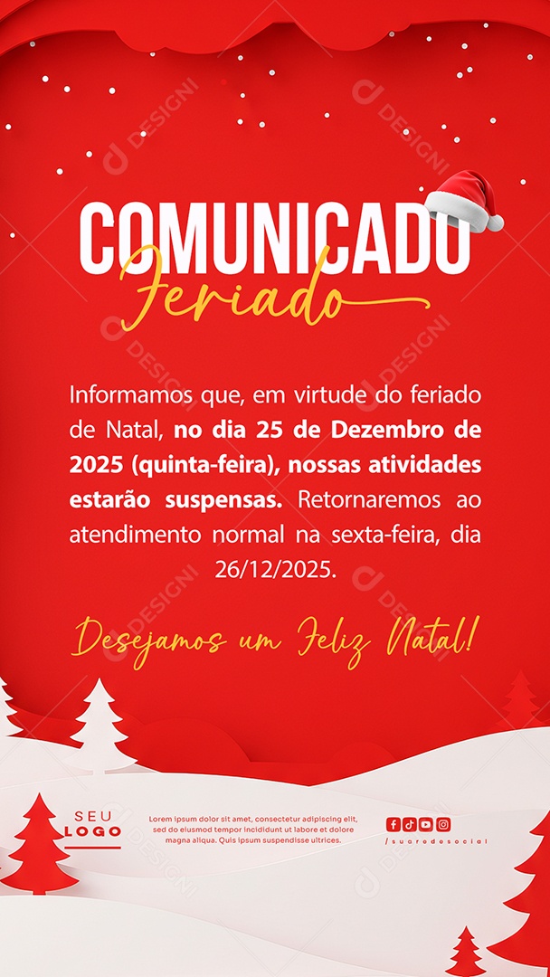 Story Comunicado Feriado Social Media PSD Editável