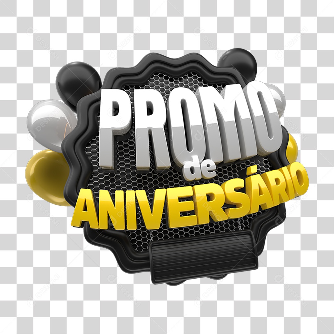 Selo 3D Promo de Aniversario para Composição PNG Transparente