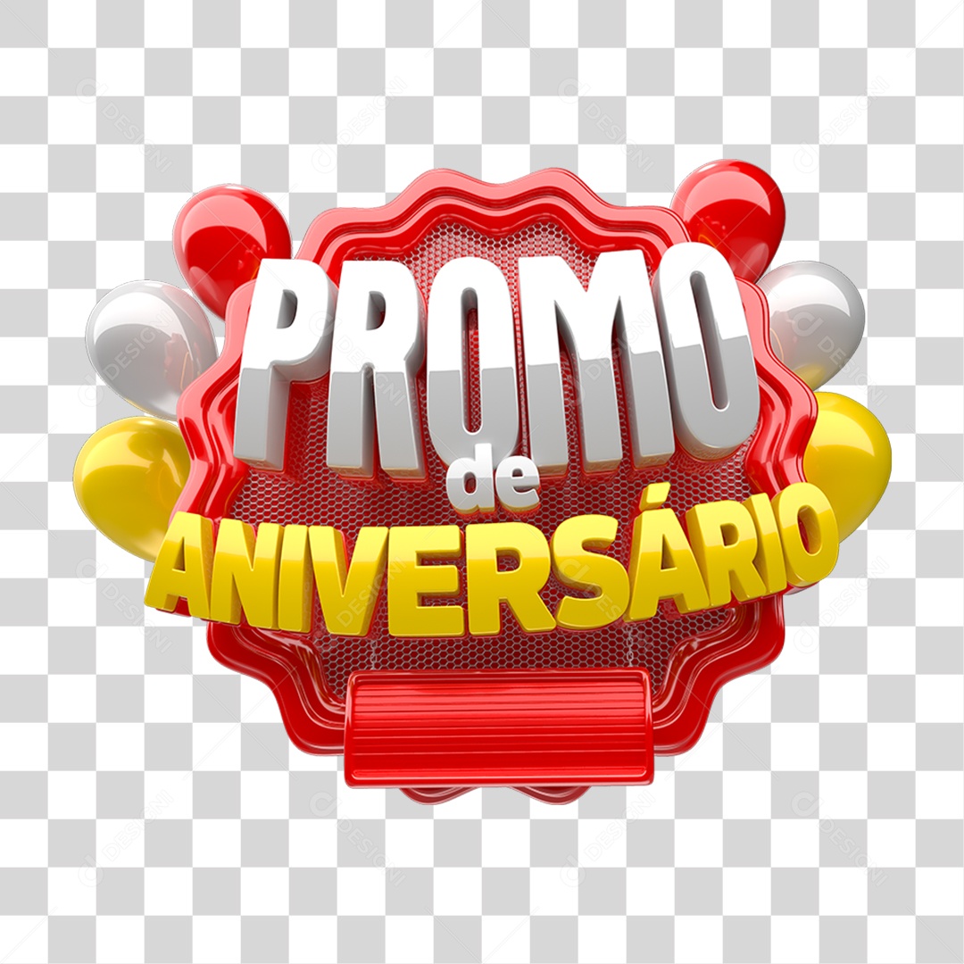 Selo 3D Promo de Aniversario para Composição PNG Transparente