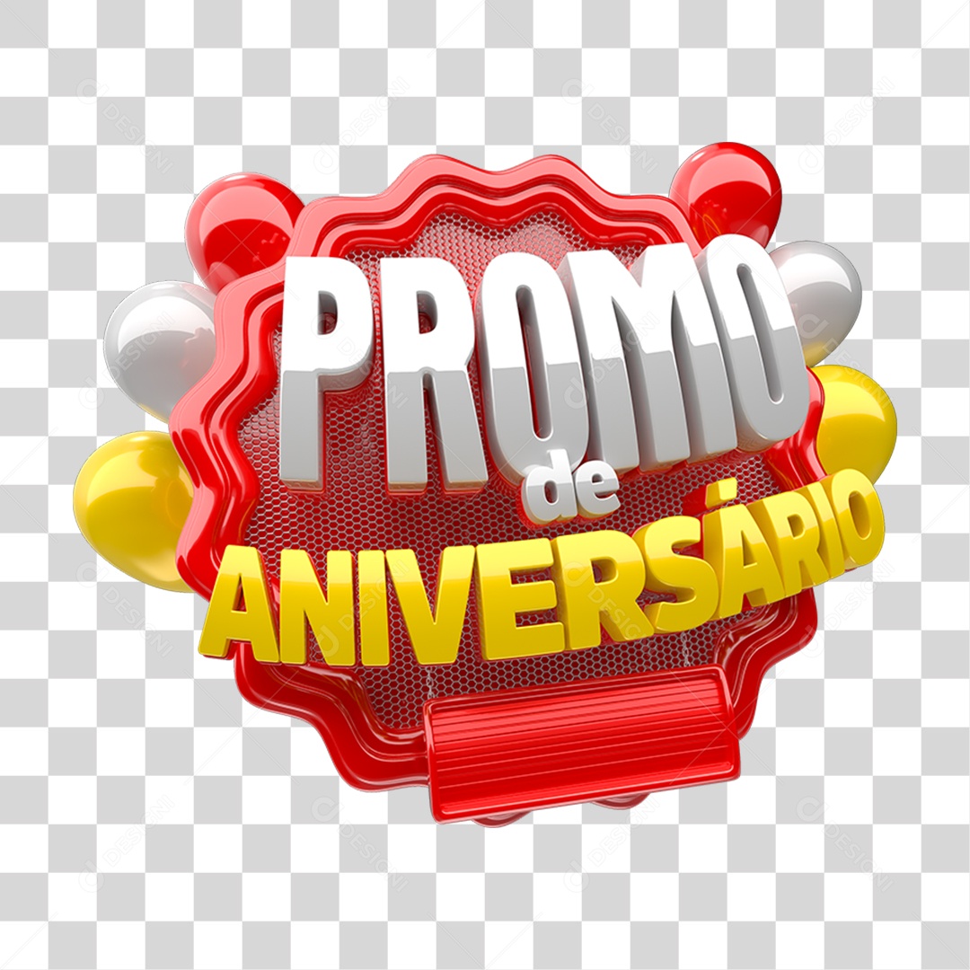 Selo 3D Promo de Aniversario para Composição PNG Transparente