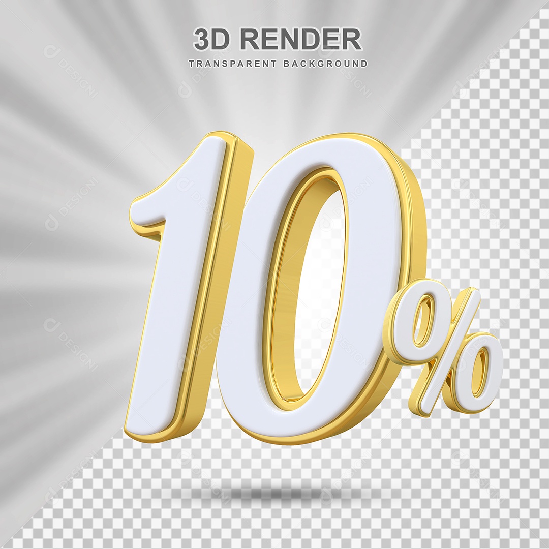 Elemento 3D 10% Branco e Amarelo para Composição PSD Editável