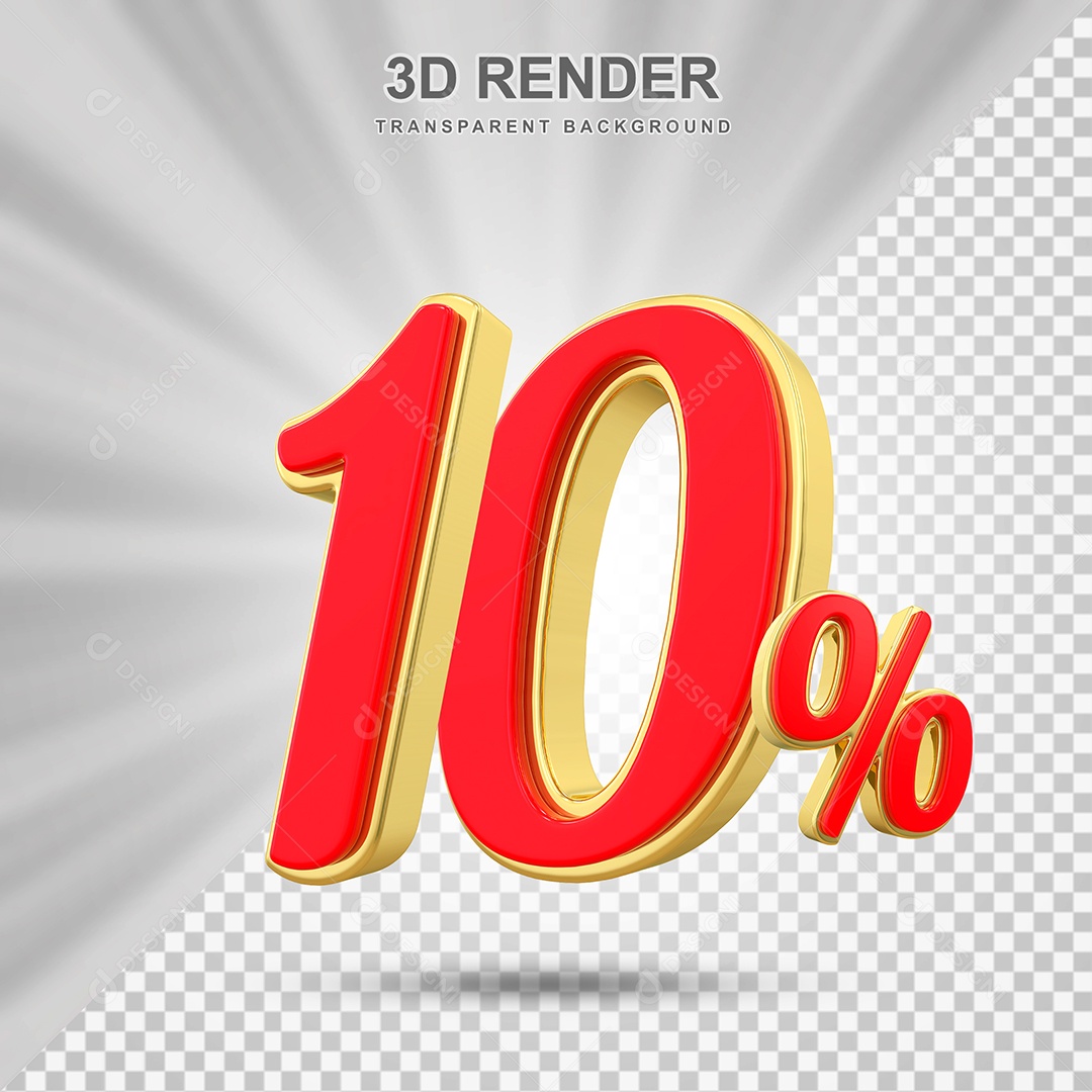 Elemento 3D 10% Vermelho com Amarelo para Composição PSD Editável