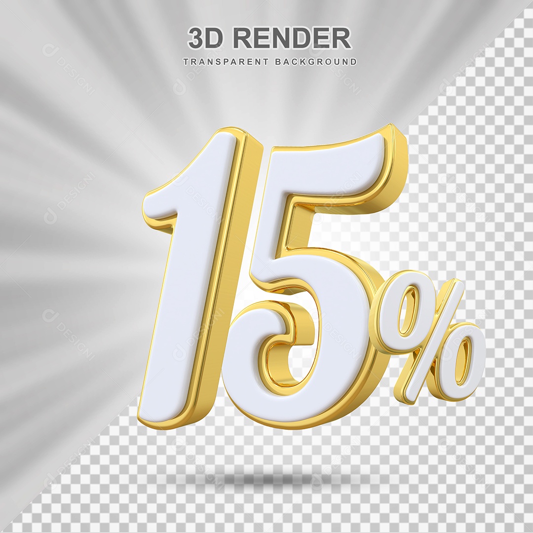 Elemento 3D 15% Branco e Amarelo para Composição PSD Editável