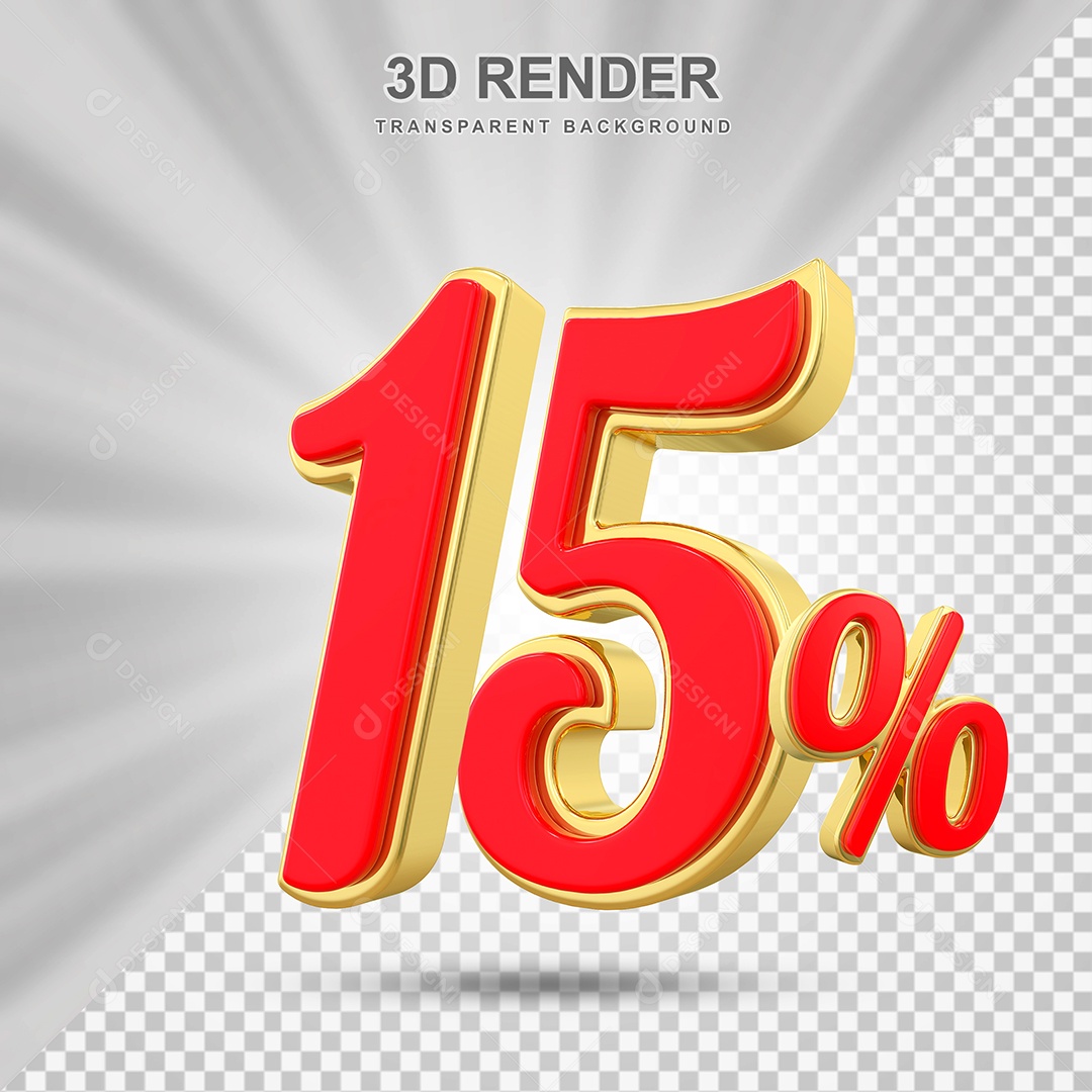 Elemento 3D 15% Vermelho com Amarelo para Composição PSD Editável