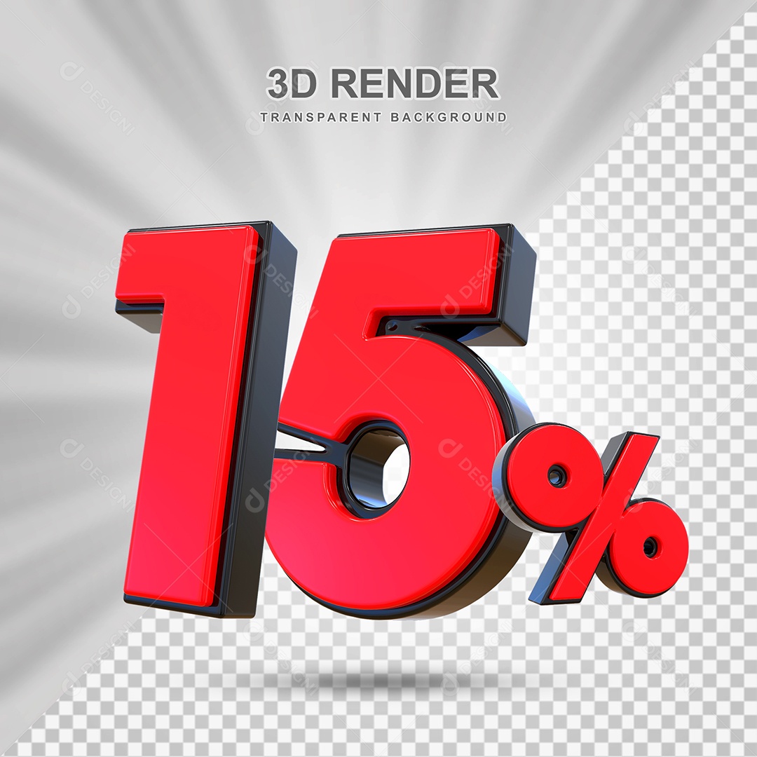 Elemento 3D 15% Vermelho para Composição PSD Editável