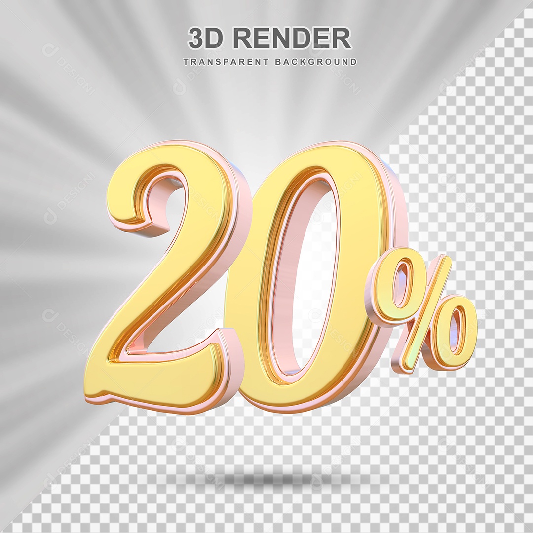 Elemento 3D 20% Amarelo para Composição PSD Editável