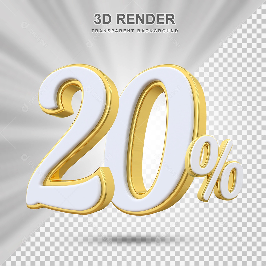 Elemento 3D 20% Branco e Amarelo para Composição PSD Editável
