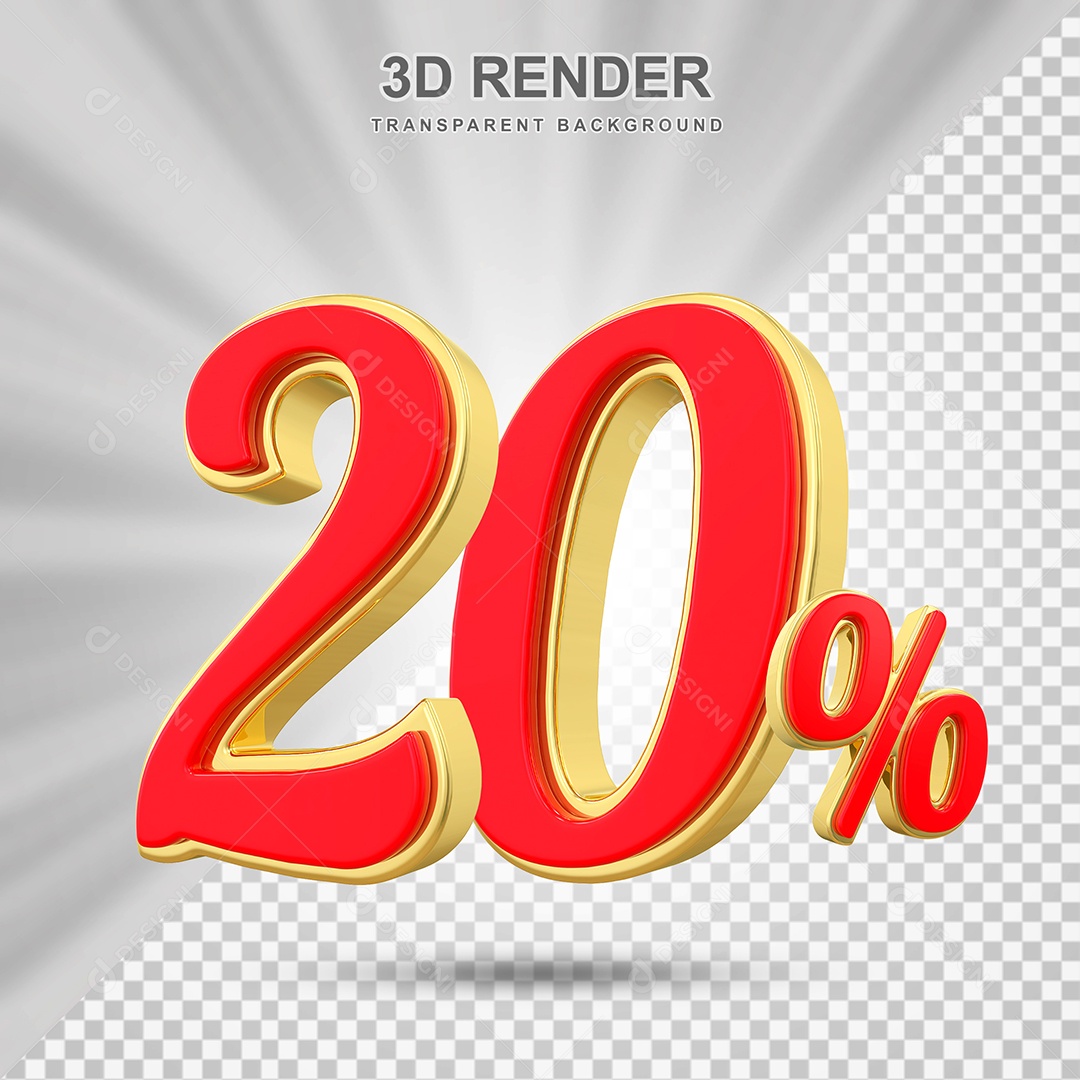 Elemento 3D 20% Vermelho com Amarelo para Composição PSD Editável