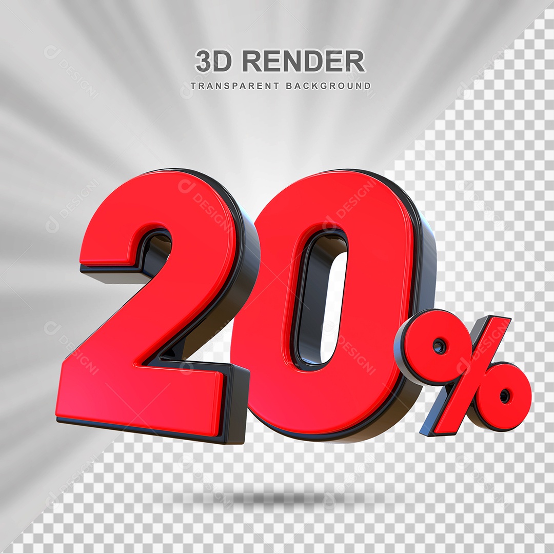 Elemento 3D 20% Vermelho para Composição PSD Editável