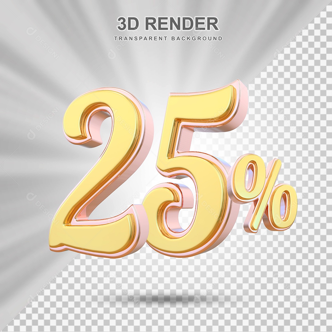 Elemento 3D 25% Amarelo para Composição PSD Editável