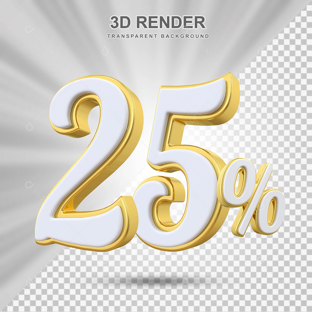 Elemento 3D 25% Branco e Amarelo para Composição PSD Editável