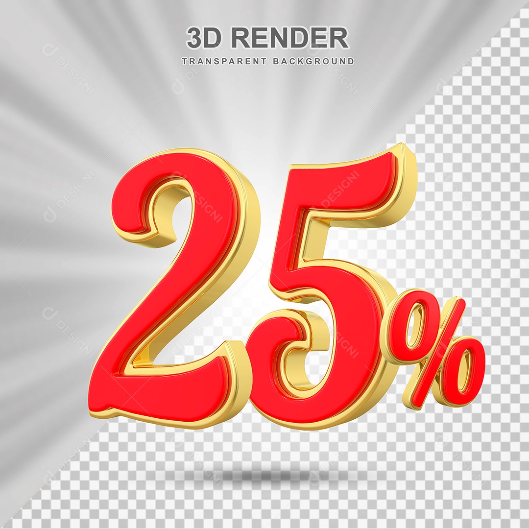 Elemento 3D 25% Vermelho com Amarelo para Composição PSD Editável