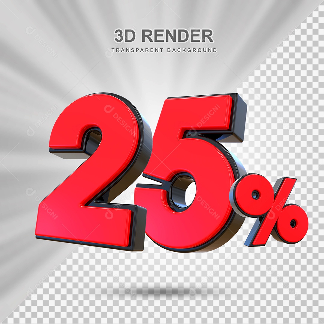 Elemento 3D 25% Vermelho para Composição PSD Editável