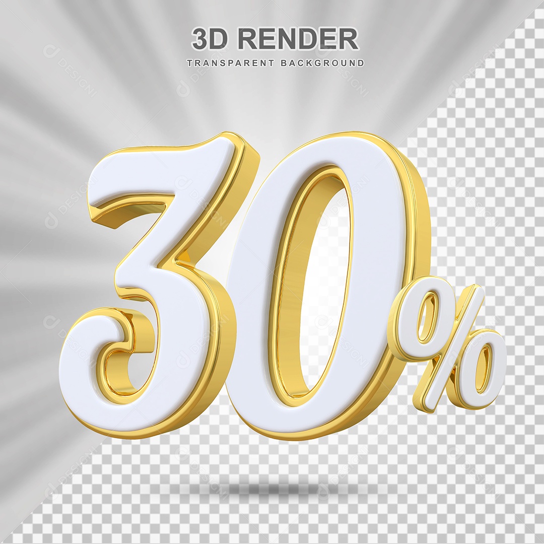 Elemento 3D 30% Branco e Amarelo para Composição PSD Editável