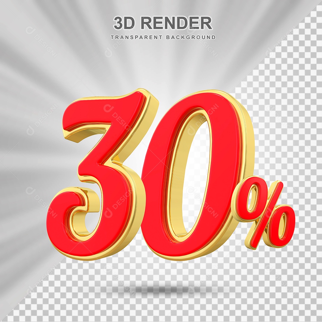Elemento 3D 30% Vermelho com Amarelo para Composição PSD Editável