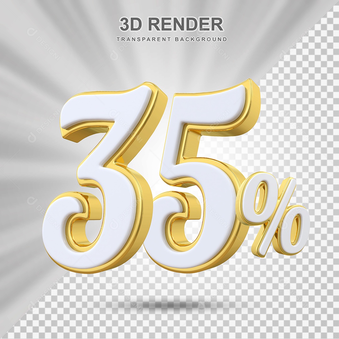 Elemento 3D 35% Branco e Amarelo para Composição PSD Editável