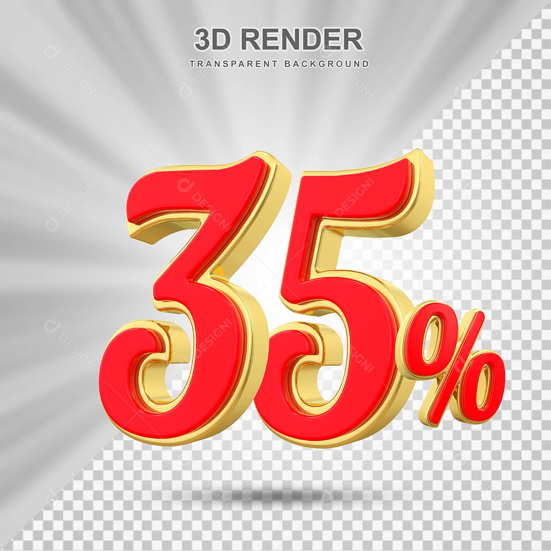 Elemento 3D 35% Vermelho com Amarelo para Composição PSD Editável